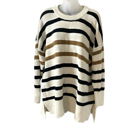 Lane Bryant Striped Tunic Sweater 22/24 Chunky Knit Ribbed Long Sleeve Ivory Tan - Picture 3 of 12